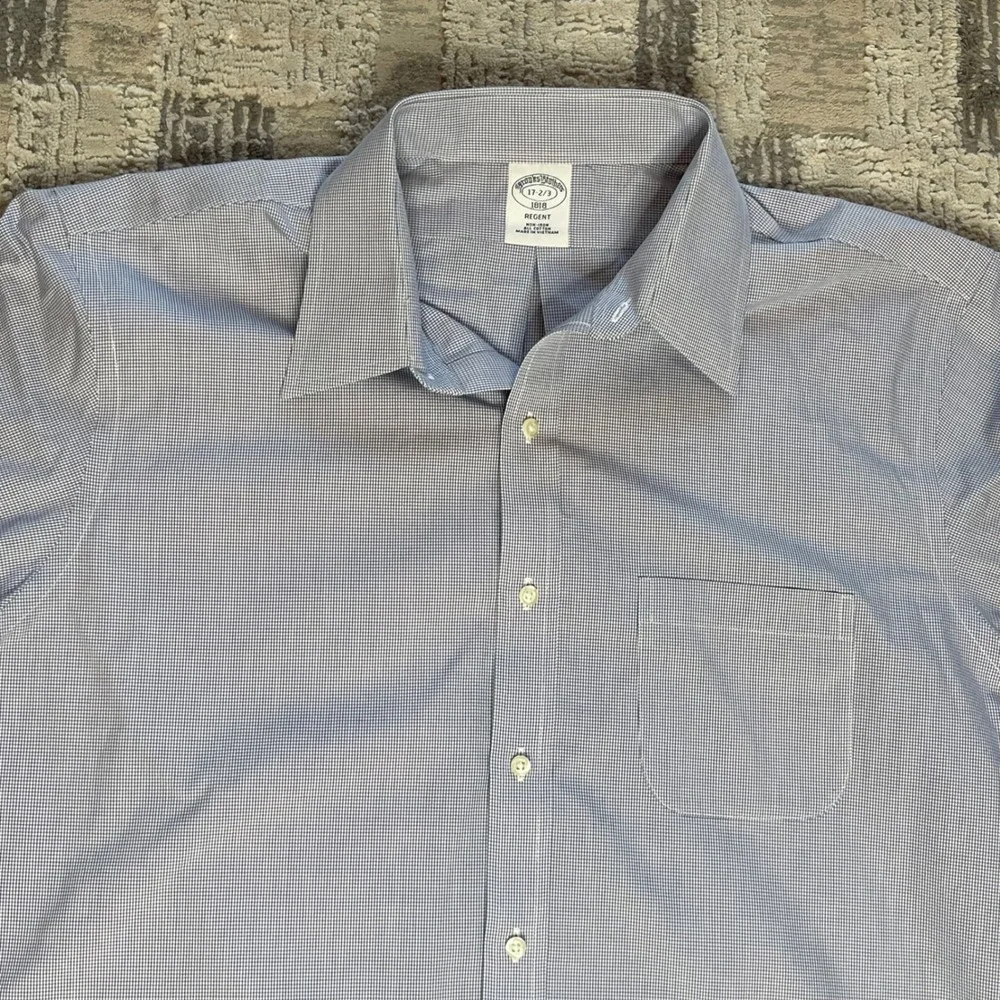 Brooks Brothers Regent Fit Non Iron All Cotton‎ Gingham Dress Shirt Mens 17 2/3